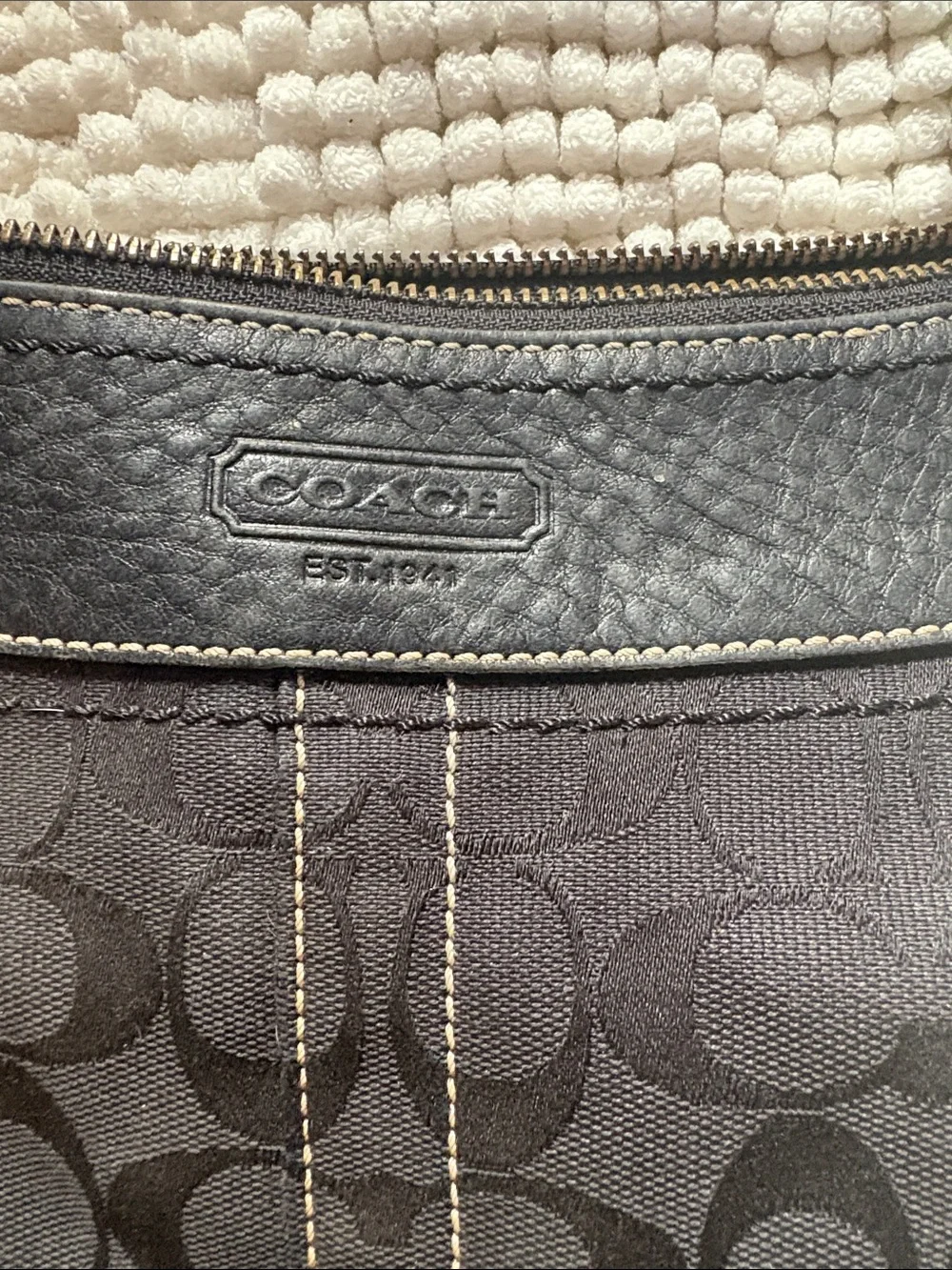 Coach Black Signature Canvas Shoulder Bag with Leather Trim